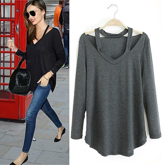 Color: Gray,Size: X-Large - Cut Out To Lounge Top Easy Wear Long Sleeves In 6 Colors