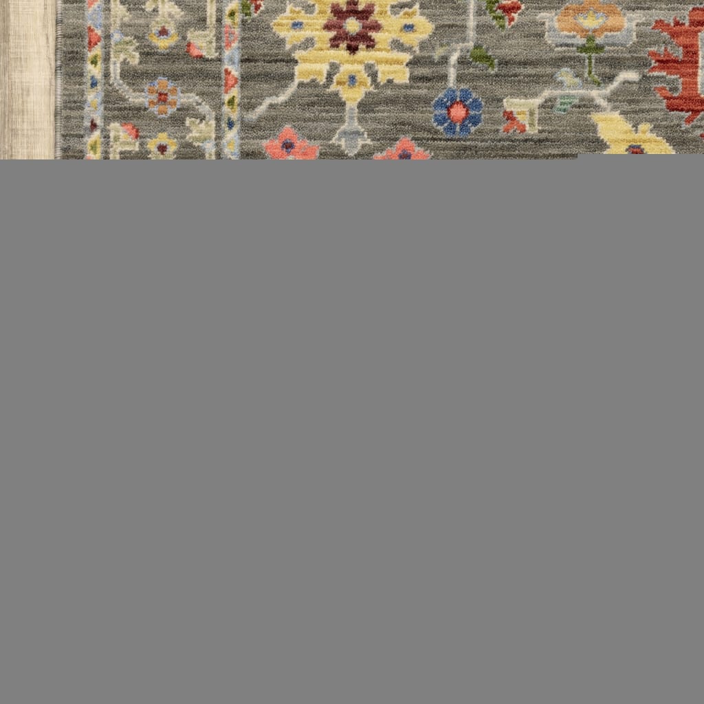 8' X 11' Grey Salmon Pink Gold Blue Rust Deep Blue Ivory And Green Oriental Power Loom Stain Resistant Area Rug With Fringe