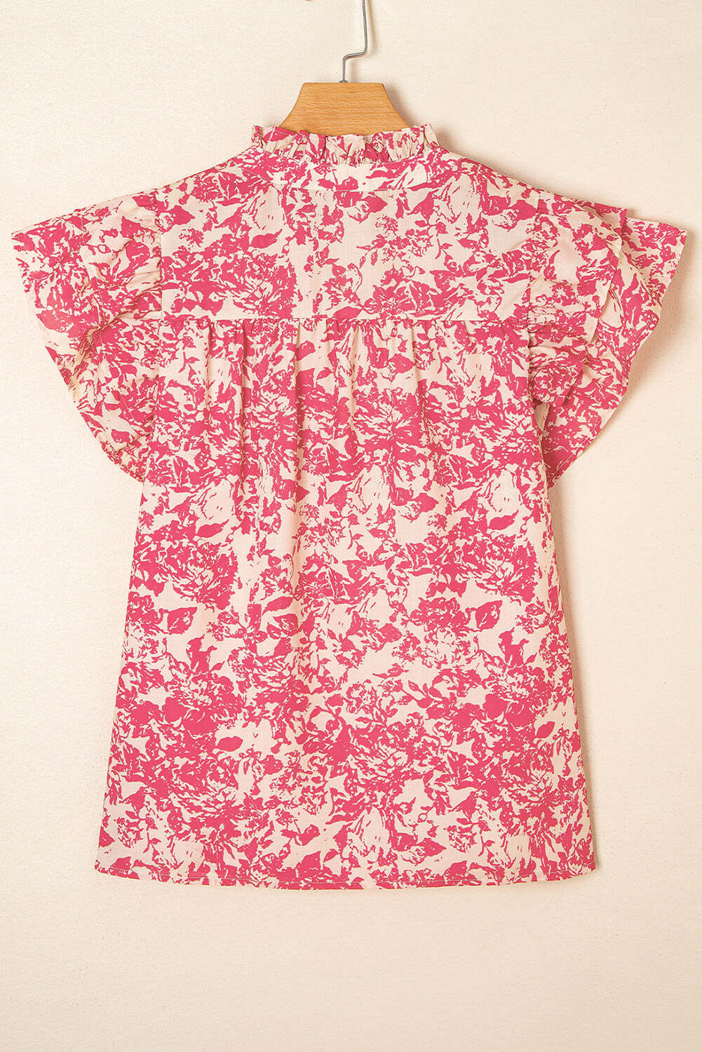 Rose Allover Printed Half Button Neck Ruffle Sleeve Blouse