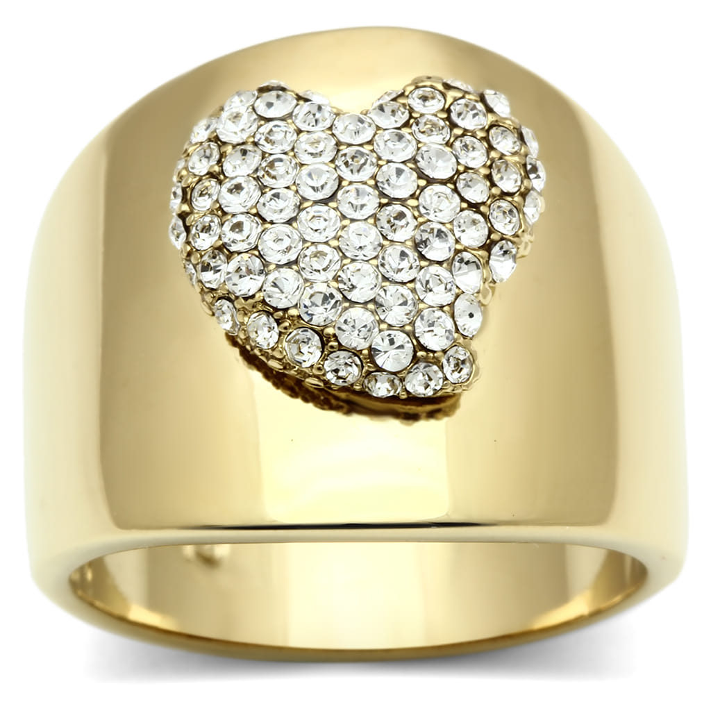GL293 - IP Gold(Ion Plating) Brass Ring with Top Grade Crystal in Clear