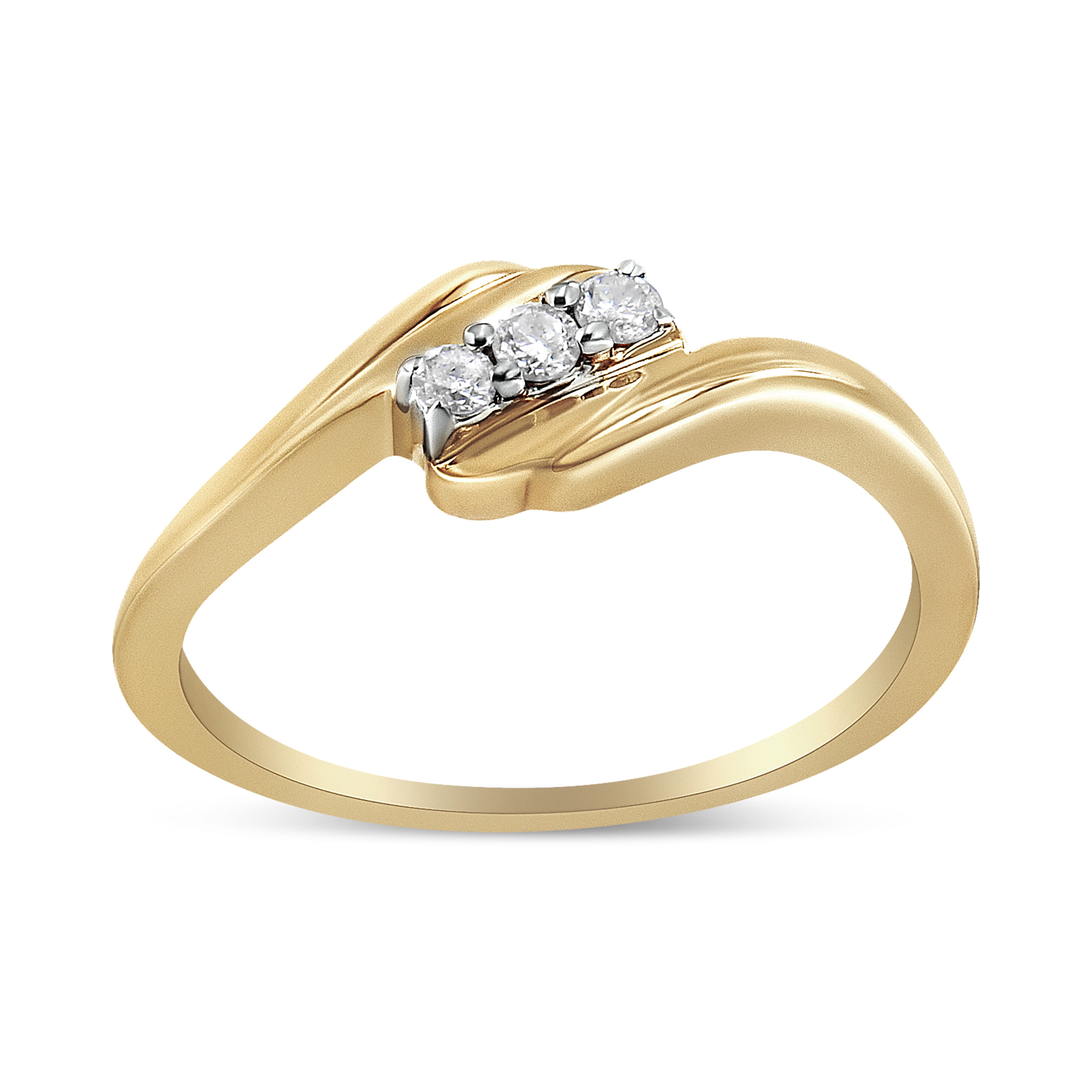 10K Yellow Gold over .925 Sterling Silver 1/10 Cttw Diamond Three-Stone Bypass Fashion Cocktail Ring ( I-J Color, I2-I3 Clarity) - Size 6-1/2
