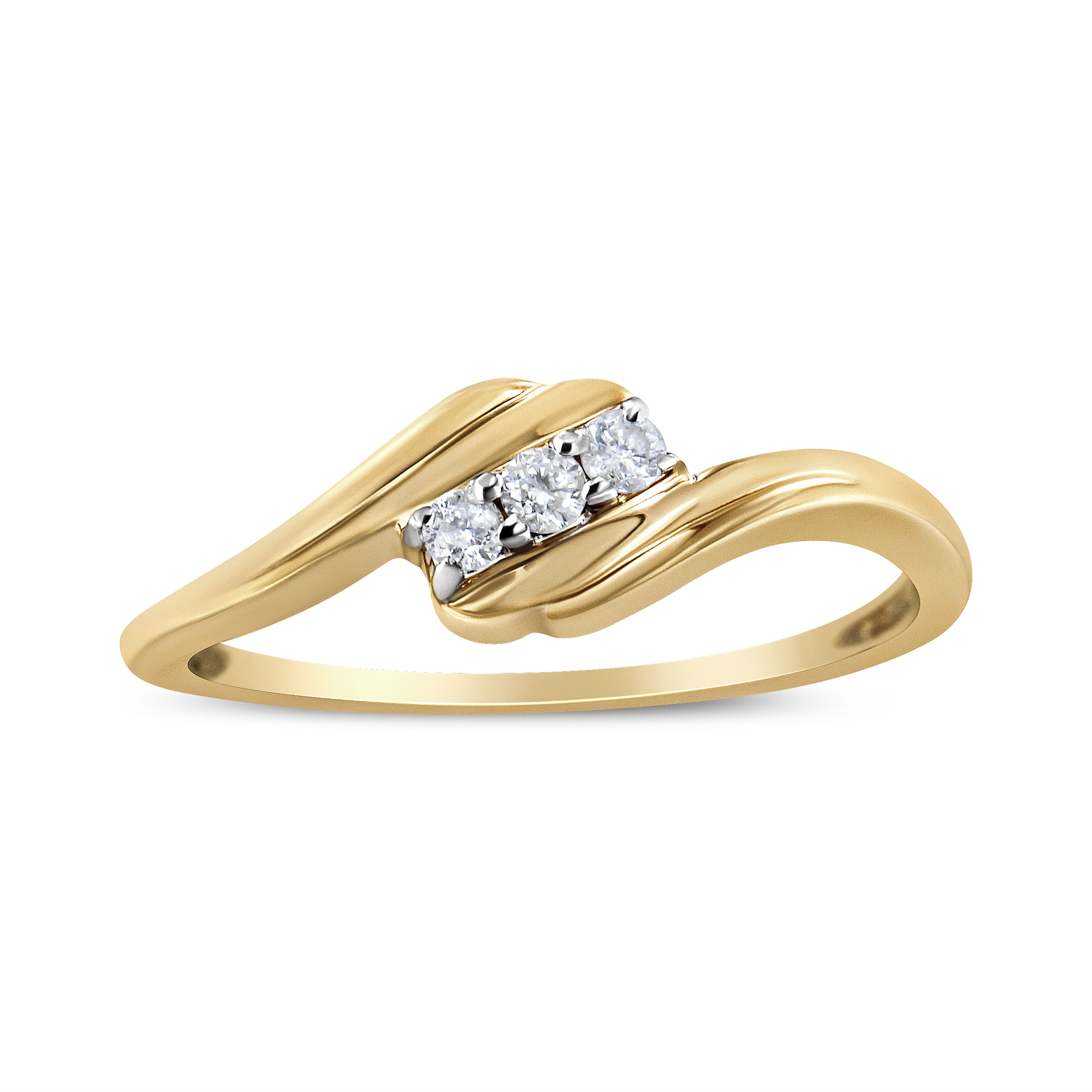 10K Yellow Gold over .925 Sterling Silver 1/10 Cttw Diamond Three-Stone Bypass Fashion Cocktail Ring ( I-J Color, I2-I3 Clarity) - Size 6-1/2