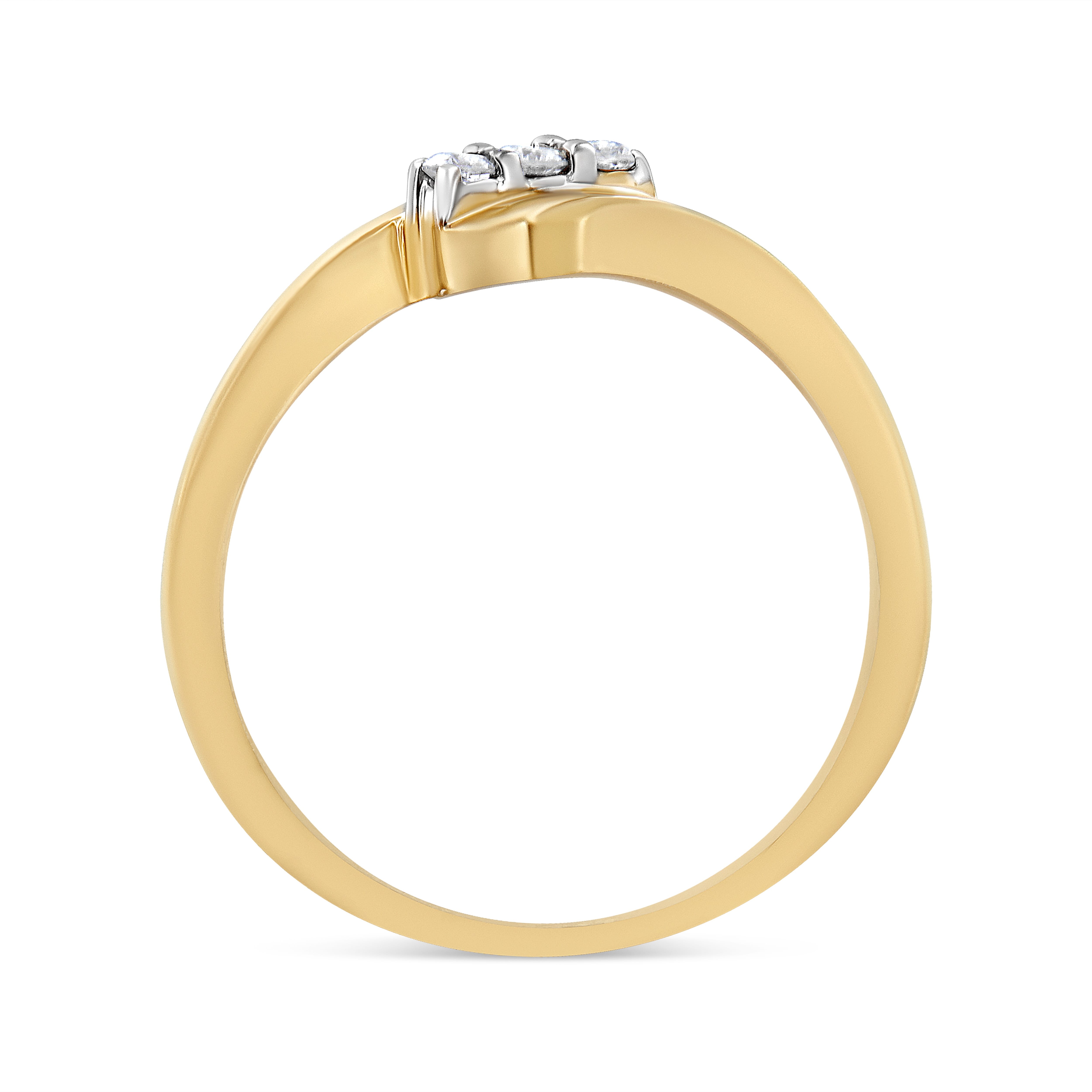 10K Yellow Gold over .925 Sterling Silver 1/10 Cttw Diamond Three-Stone Bypass Fashion Cocktail Ring ( I-J Color, I2-I3 Clarity) - Size 6-1/2