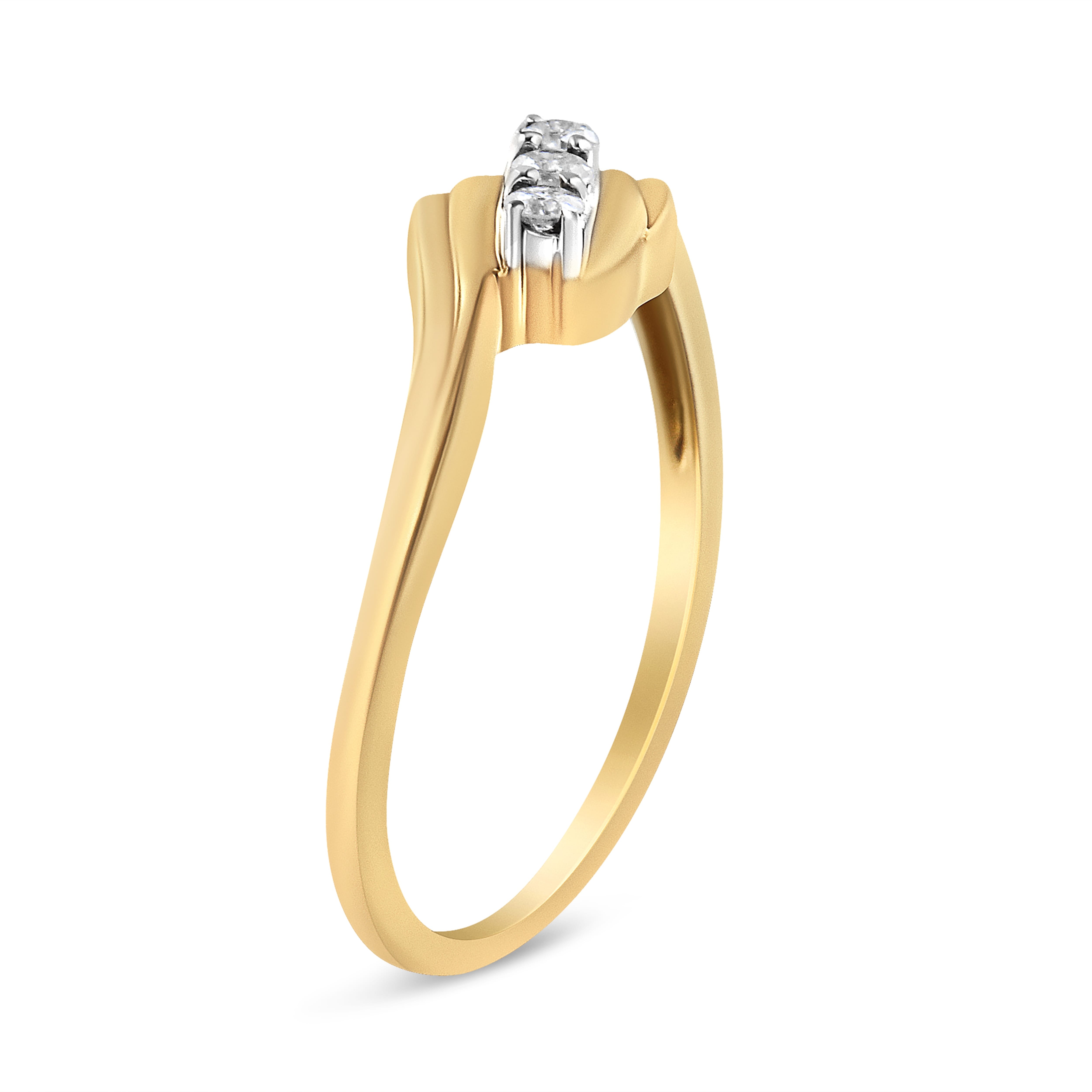 10K Yellow Gold over .925 Sterling Silver 1/10 Cttw Diamond Three-Stone Bypass Fashion Cocktail Ring ( I-J Color, I2-I3 Clarity) - Size 6-1/2