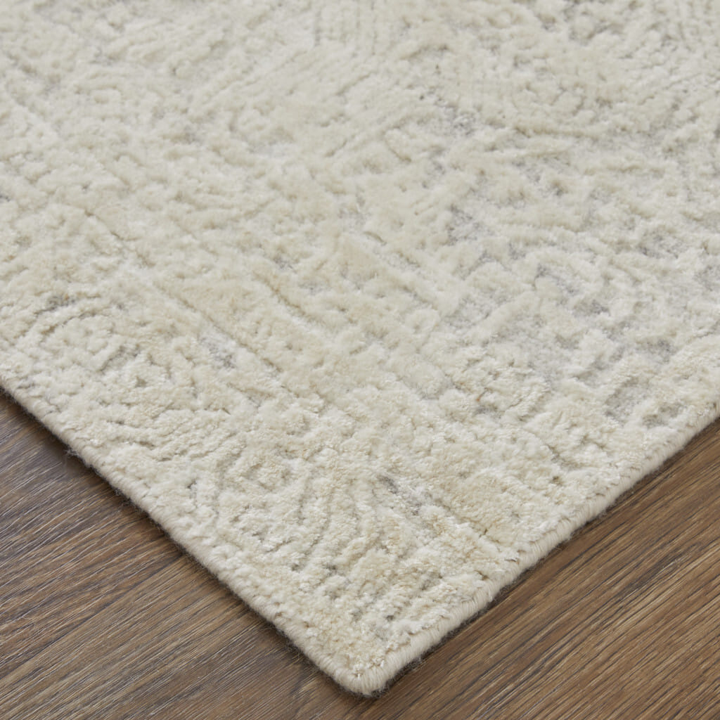3' X 5' Ivory Abstract Hand Woven Worn Faded Area Rug