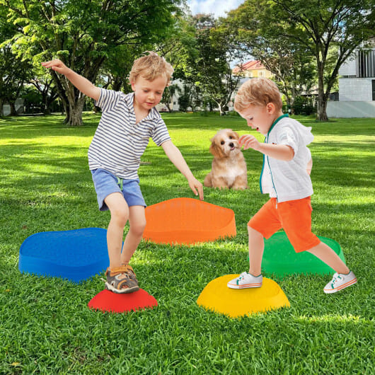 Stepping Stones for Kids 5 PCS Non-Slip Balance Stones with Storage Bag-Macaron