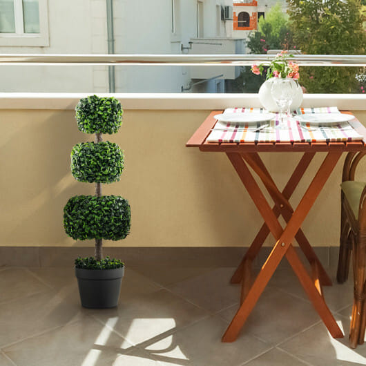 35 Inch Artificial Boxwood Topiary Ball Tree with Cement-filled Pot-Green - Color: Green