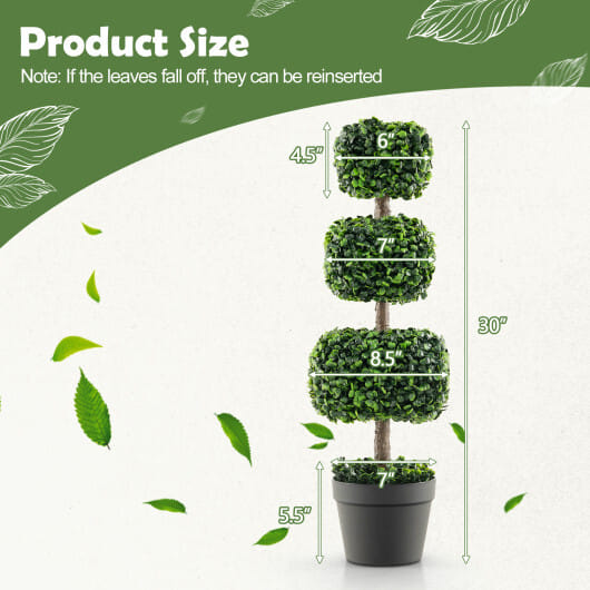 35 Inch Artificial Boxwood Topiary Ball Tree with Cement-filled Pot-Green - Color: Green