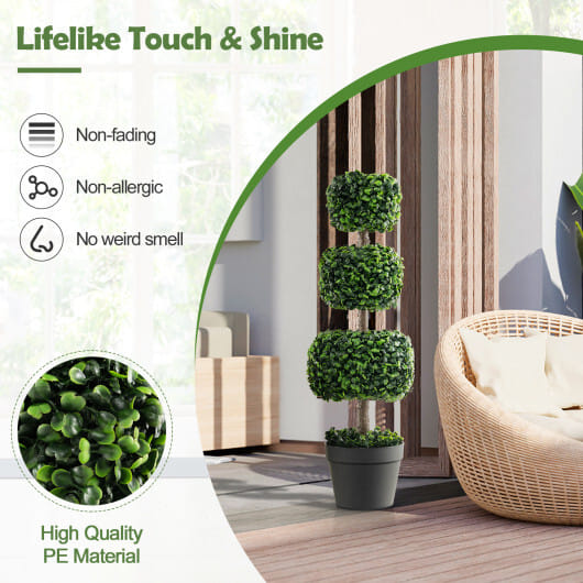 35 Inch Artificial Boxwood Topiary Ball Tree with Cement-filled Pot-Green - Color: Green