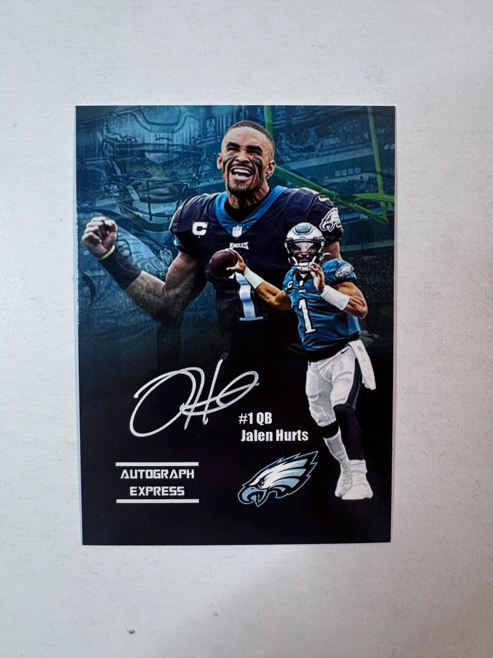 Jalen Hurts 2020 Rookie Autograph Express Facsimile Auto Promo Card Philadelphia Eagles