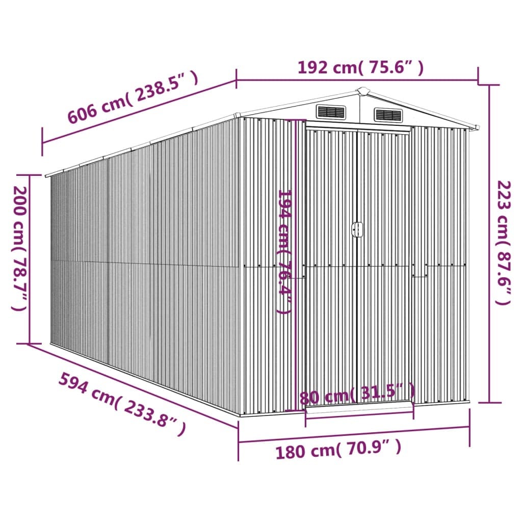 Garden Shed Dark Brown 75.6"x238.6"x87.8" Galvanized Steel