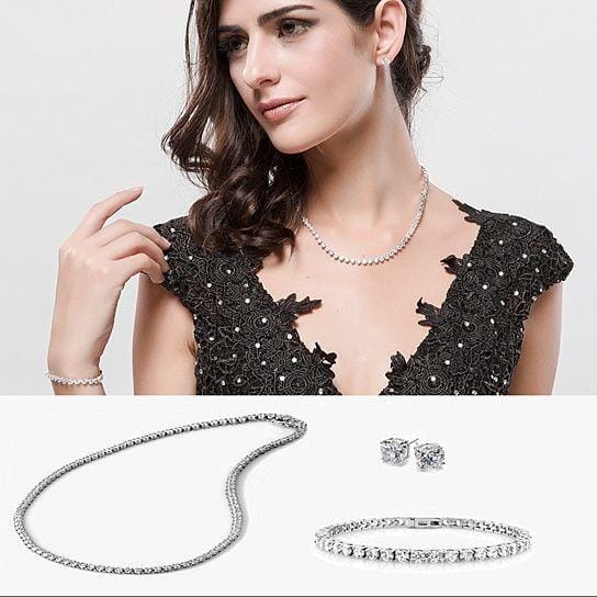 Style: Silver Trio - Trio Set of Dazzling Diamond Crystal Necklace Bracelet And Earrings