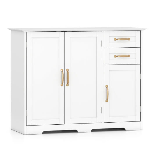40 Inch Modern Kitchen Sideboard Buffet Cabinet with 2 Drawers and Adjustable Shelf-White - Color: White