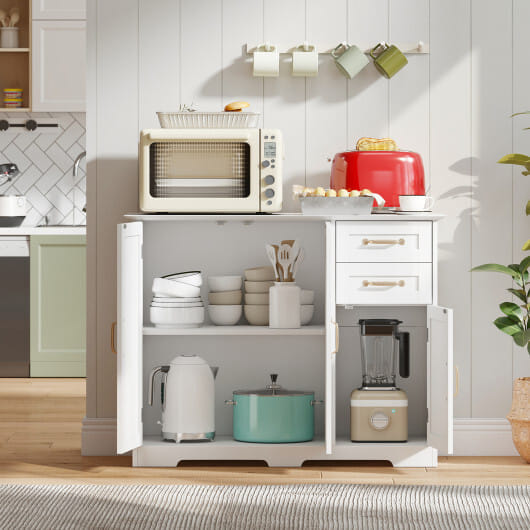 40 Inch Modern Kitchen Sideboard Buffet Cabinet with 2 Drawers and Adjustable Shelf-White - Color: White