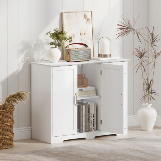 40 Inch Modern Kitchen Sideboard Buffet Cabinet with 2 Drawers and Adjustable Shelf-White - Color: White