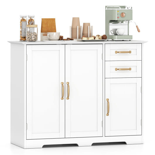 40 Inch Modern Kitchen Sideboard Buffet Cabinet with 2 Drawers and Adjustable Shelf-White - Color: White