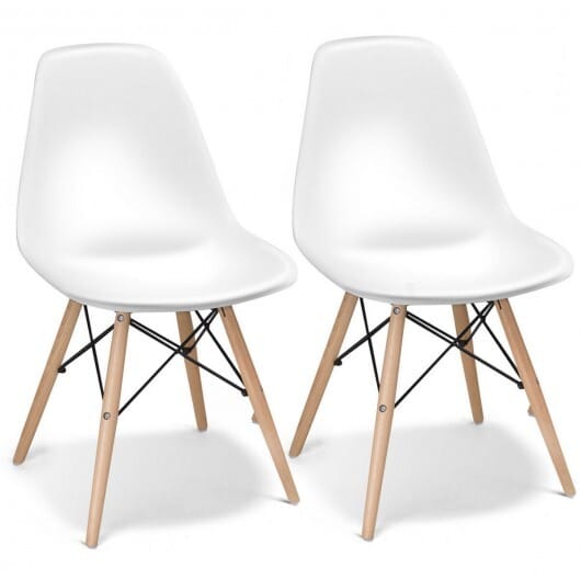 Set of 2 Mid-Century Modern DSW Dining Side Chair-White - Color: White