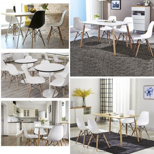 Set of 2 Mid-Century Modern DSW Dining Side Chair-White - Color: White