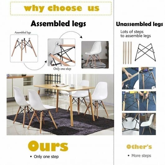 Set of 2 Mid-Century Modern DSW Dining Side Chair-White - Color: White