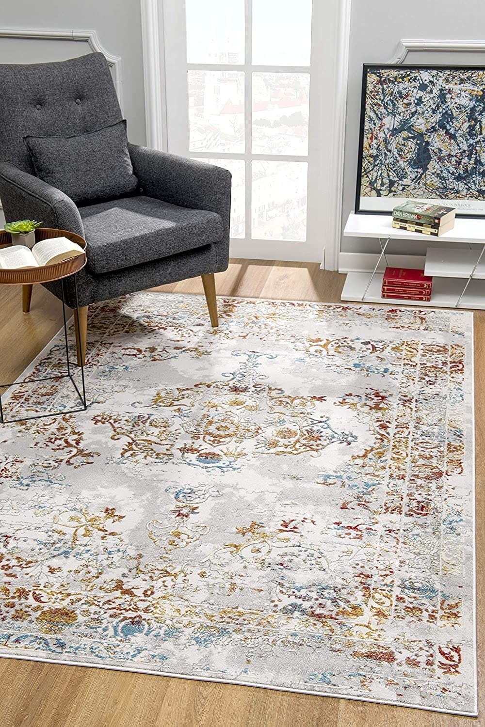3' X 5' Gray And Beige Distressed Ornate Area Rug