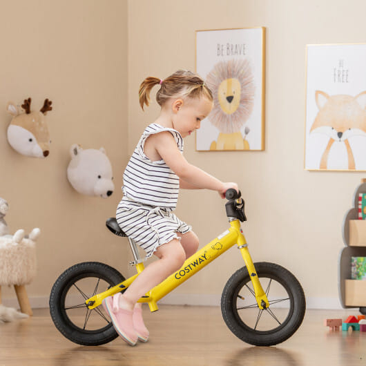12 Inch Toddler Balance Bike with Height Adjustable Handlebar and Seat-Yellow - Color: Yellow