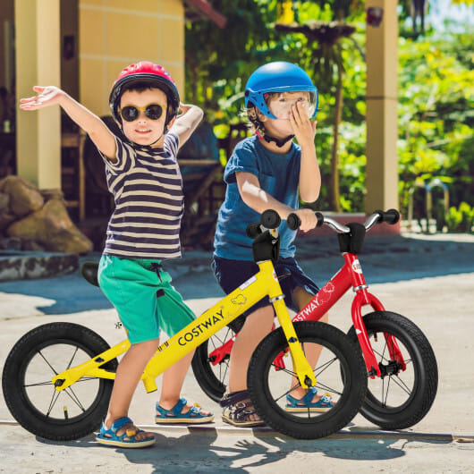 12 Inch Toddler Balance Bike with Height Adjustable Handlebar and Seat-Yellow - Color: Yellow
