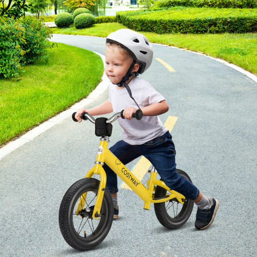 12 Inch Toddler Balance Bike with Height Adjustable Handlebar and Seat-Yellow - Color: Yellow