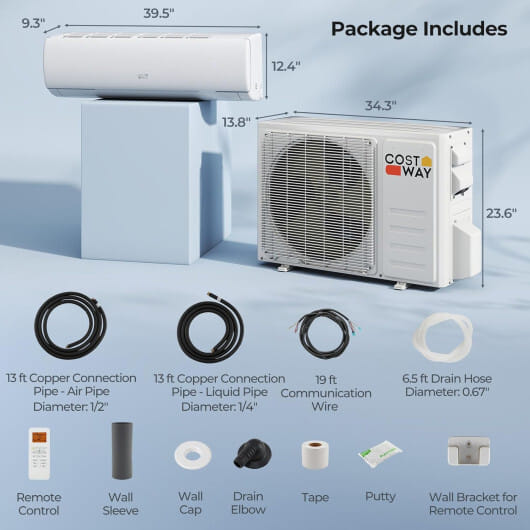 EchoCool Series 23000 BTU 208/230V Mini Split Air Conditioner and Heater Pump System - Color: White - Size: 23000 BTU