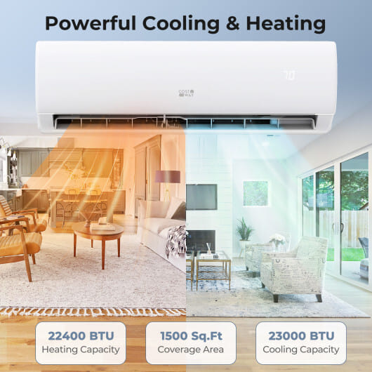 EchoCool Series 23000 BTU 208/230V Mini Split Air Conditioner and Heater Pump System - Color: White - Size: 23000 BTU