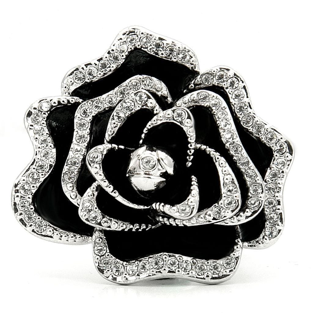 0W252 - Rhodium Brass Ring with Top Grade Crystal in Clear