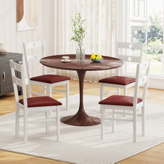 Wooden Dining Chairs Set of 4 Armless Kitchen Chairs with Hollowed Backrest-White