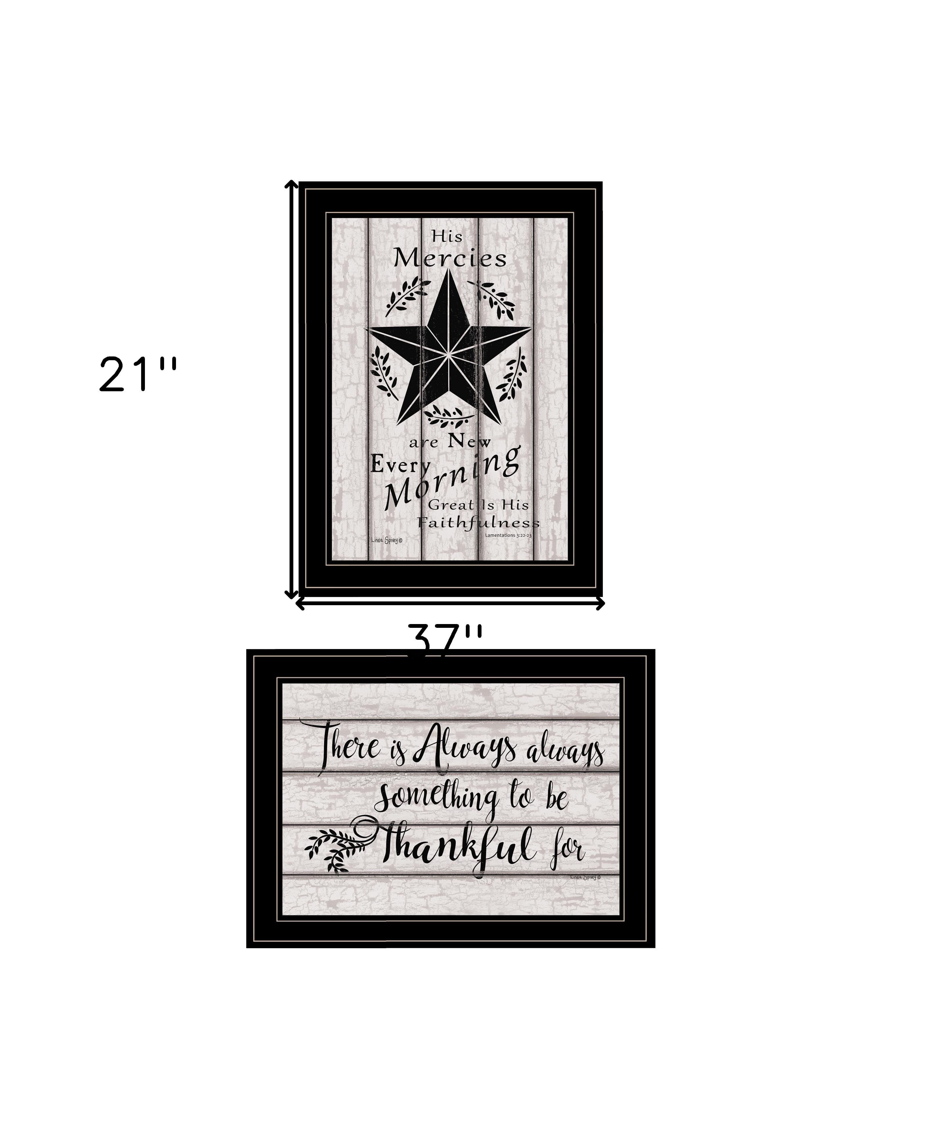 Set Of Two His Mercies and Thankful 2 Black Framed Print Wall Art