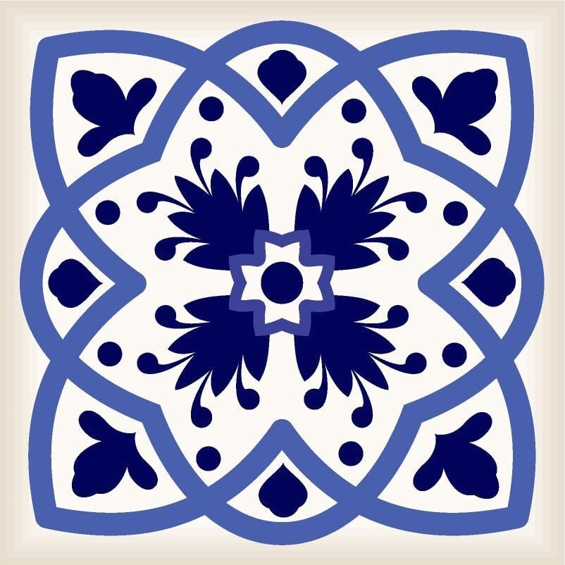 7" X 7" Blue And White Mosaic Peel And Stick Removable Tiles