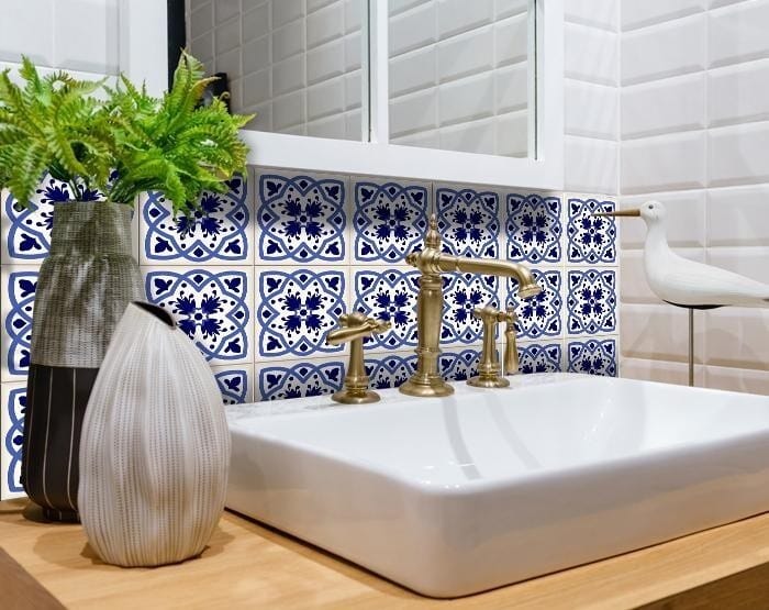 7" X 7" Blue And White Mosaic Peel And Stick Removable Tiles