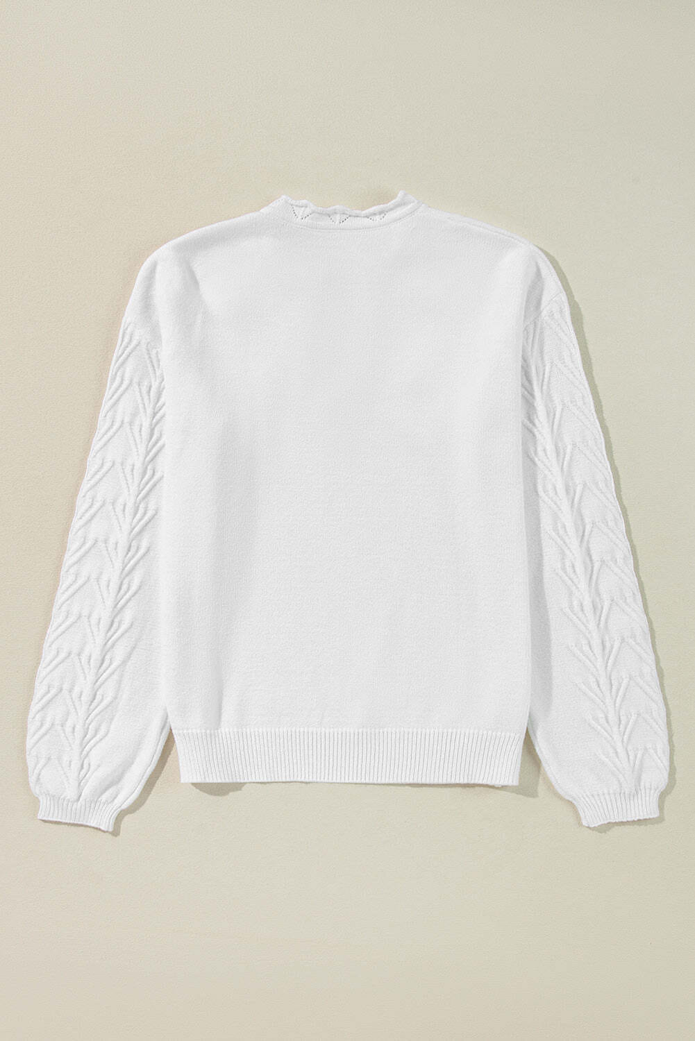 White Flower Detail Knitted Notched Neck Sweater