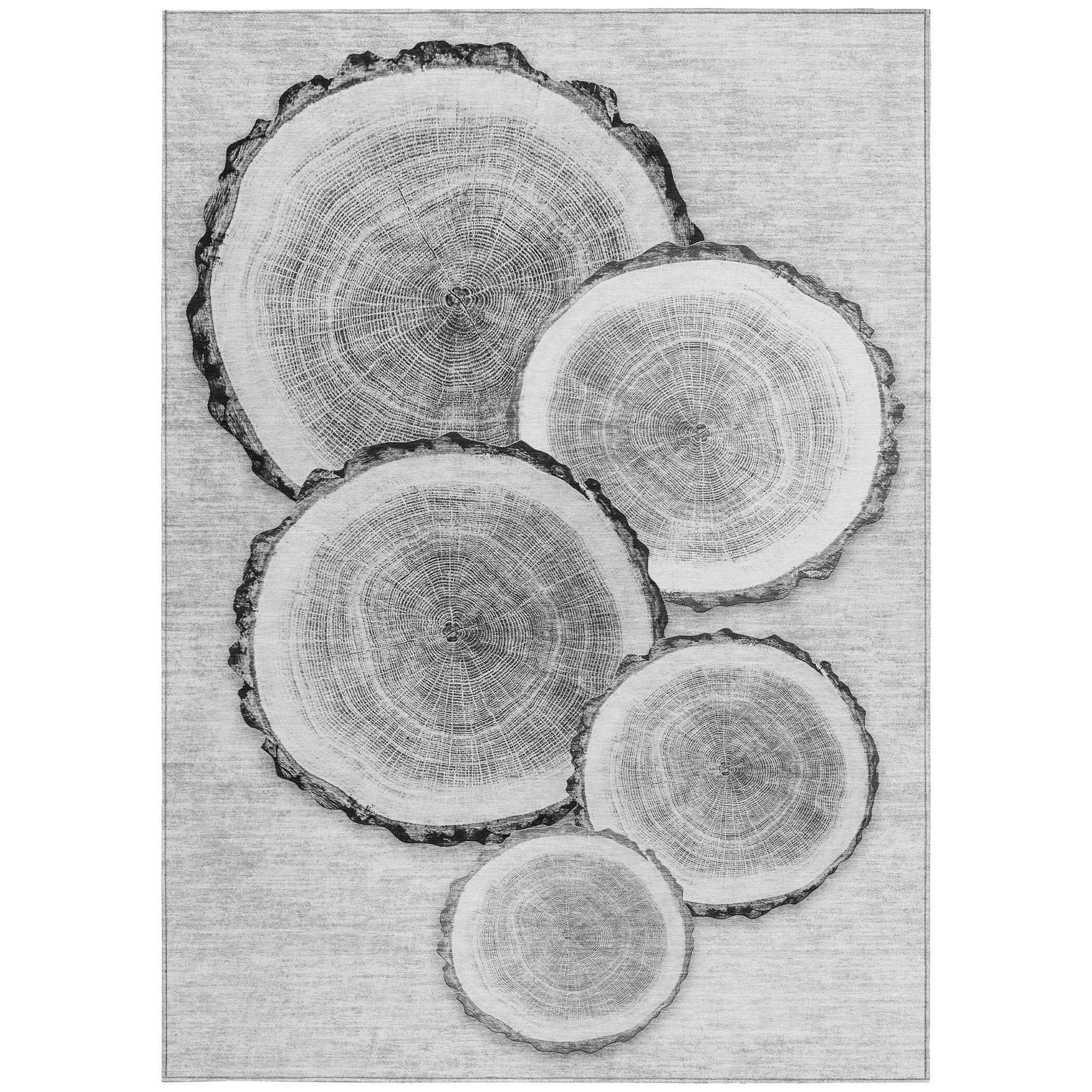 9' X 12' Gray and Black Faux Bois Washable Non Skid Indoor Outdoor Area Rug