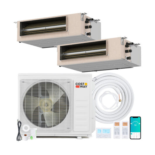 X-Pro 27000 BTU 2 Zone 24 SEER2 Concealed Ducted Mini Split AC-12K + 18K - Color: White - Size: 12K + 18K