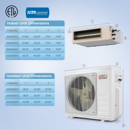 X-Pro 27000 BTU 2 Zone 24 SEER2 Concealed Ducted Mini Split AC-12K + 18K - Color: White - Size: 12K + 18K