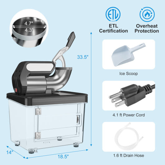 300W Commercial Ice Crusher with Dual Blades and Safety Switch-Gray