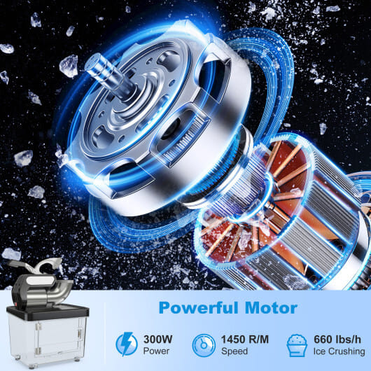 300W Commercial Ice Crusher with Dual Blades and Safety Switch-Gray