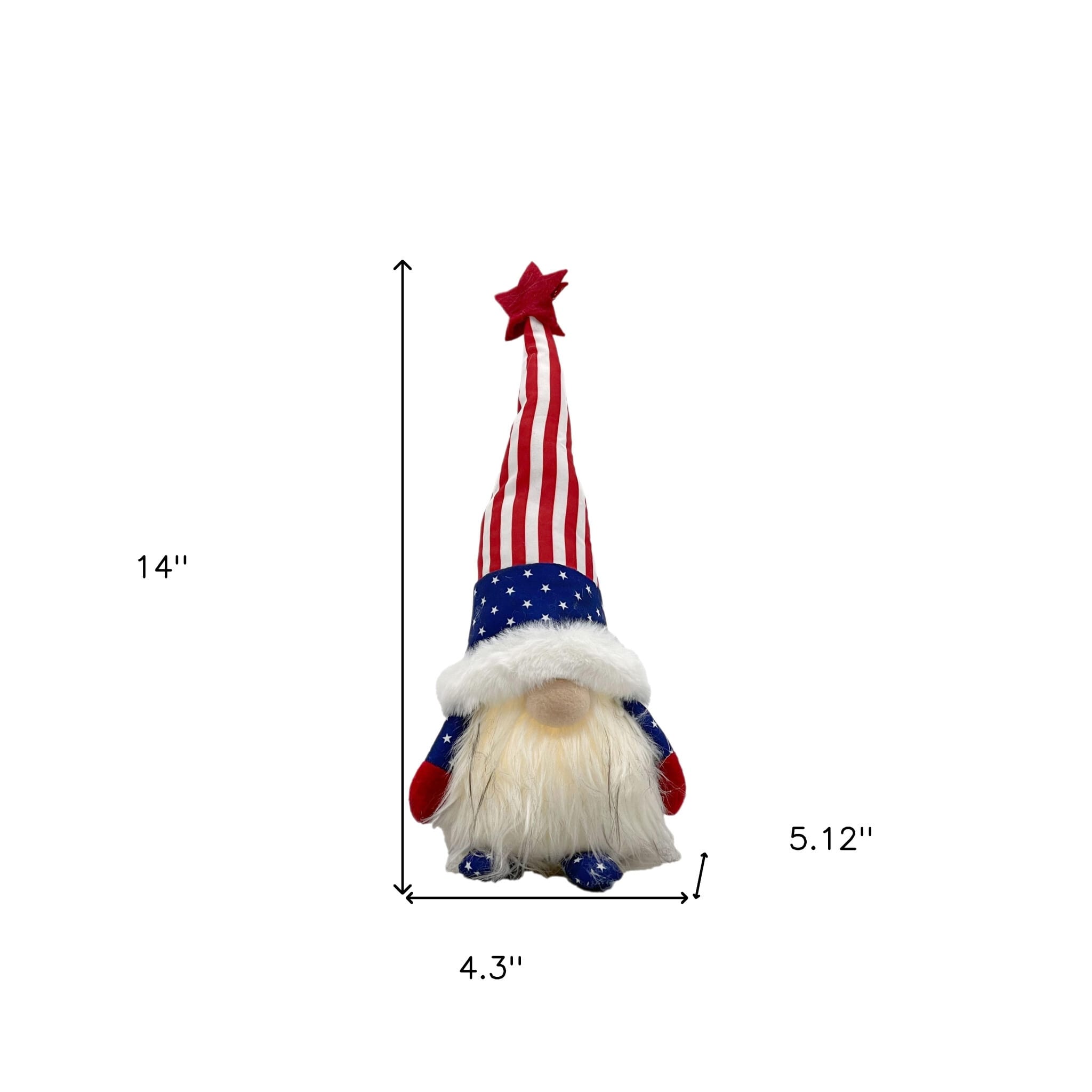 14" Red White and Blue Fabric Standing Gnome Tabletop Sculpture With LED