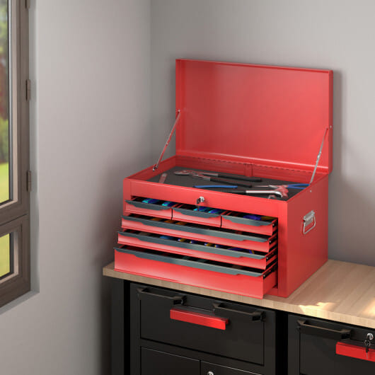 24 Inch Tool Chest Case with 6 Drawers and Top Storage for Garage Repair Shop & Warehouse-Red - Color: Red - Size: 6-Drawer
