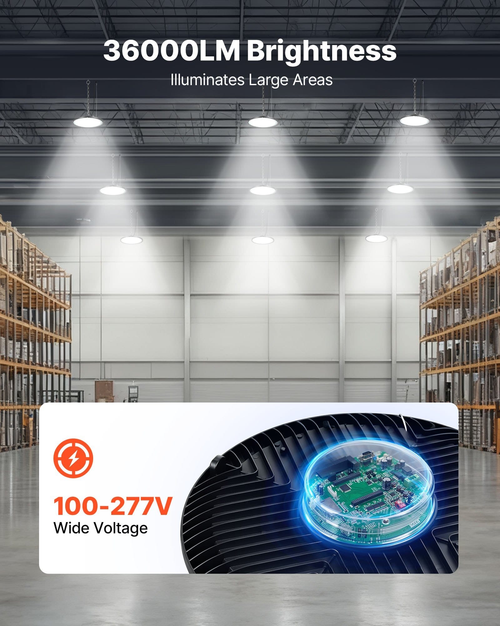 6 Pack LED High Bay Lights, 5000K 250W 36000LM Super Bright UFO LED Warehouse Shop Lights, IP65 Waterproof, 100-277V Wide Voltage for Warehouse Workshop Factory Gym Garage Barn, Black