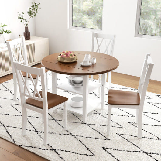 Set of 4 Wooden Farmhouse Kitchen Chairs with Rubber Wood Seat - Color: Walnut & Gray