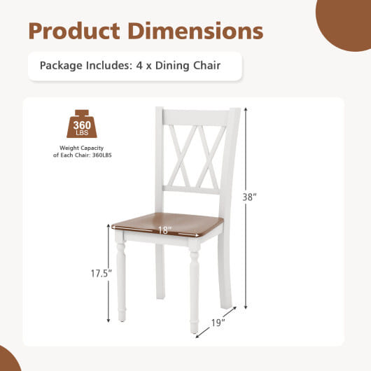 Set of 4 Wooden Farmhouse Kitchen Chairs with Rubber Wood Seat - Color: Walnut & Gray