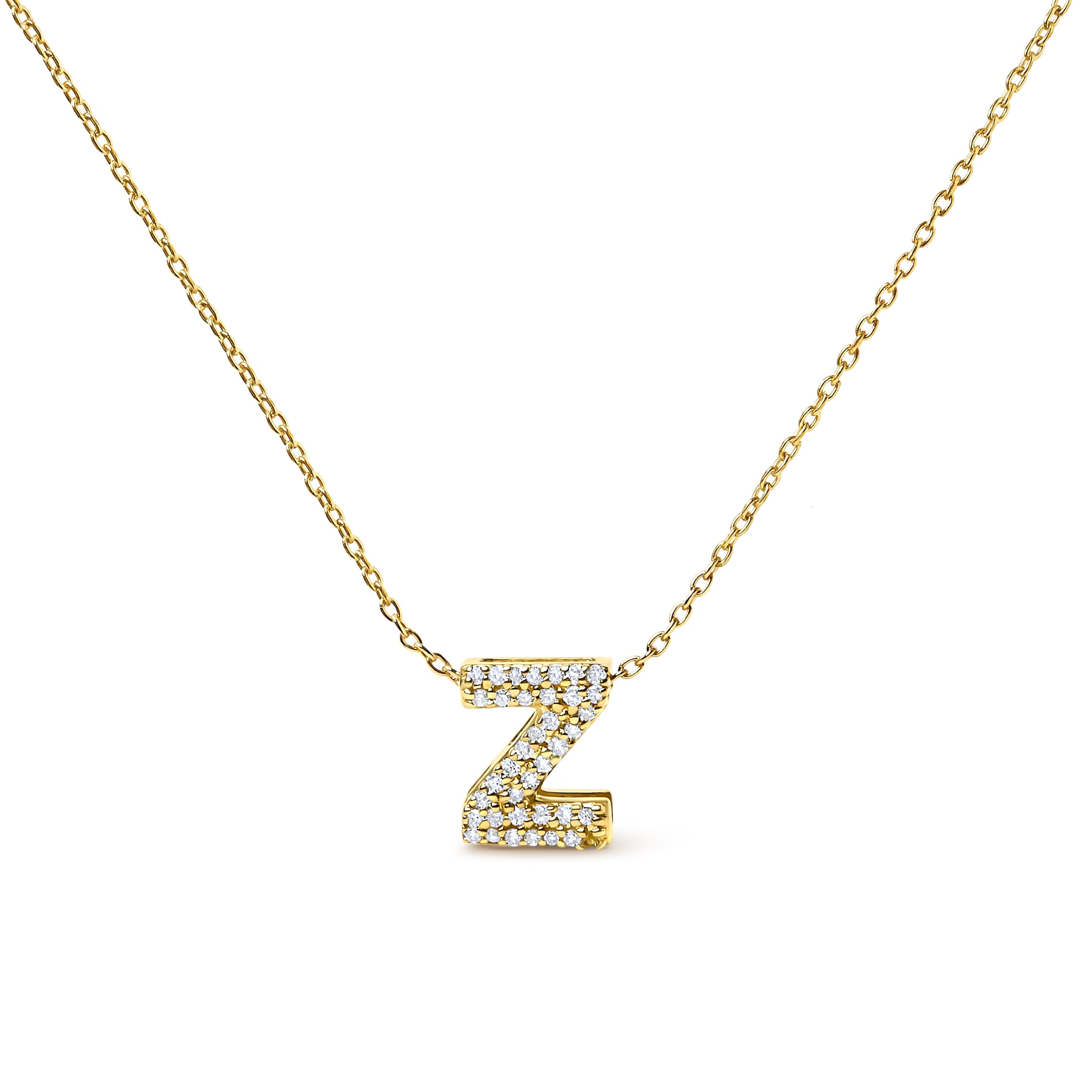 10K Yellow Gold Diamond Accent "Z" Initial Bubble Pendant Necklace