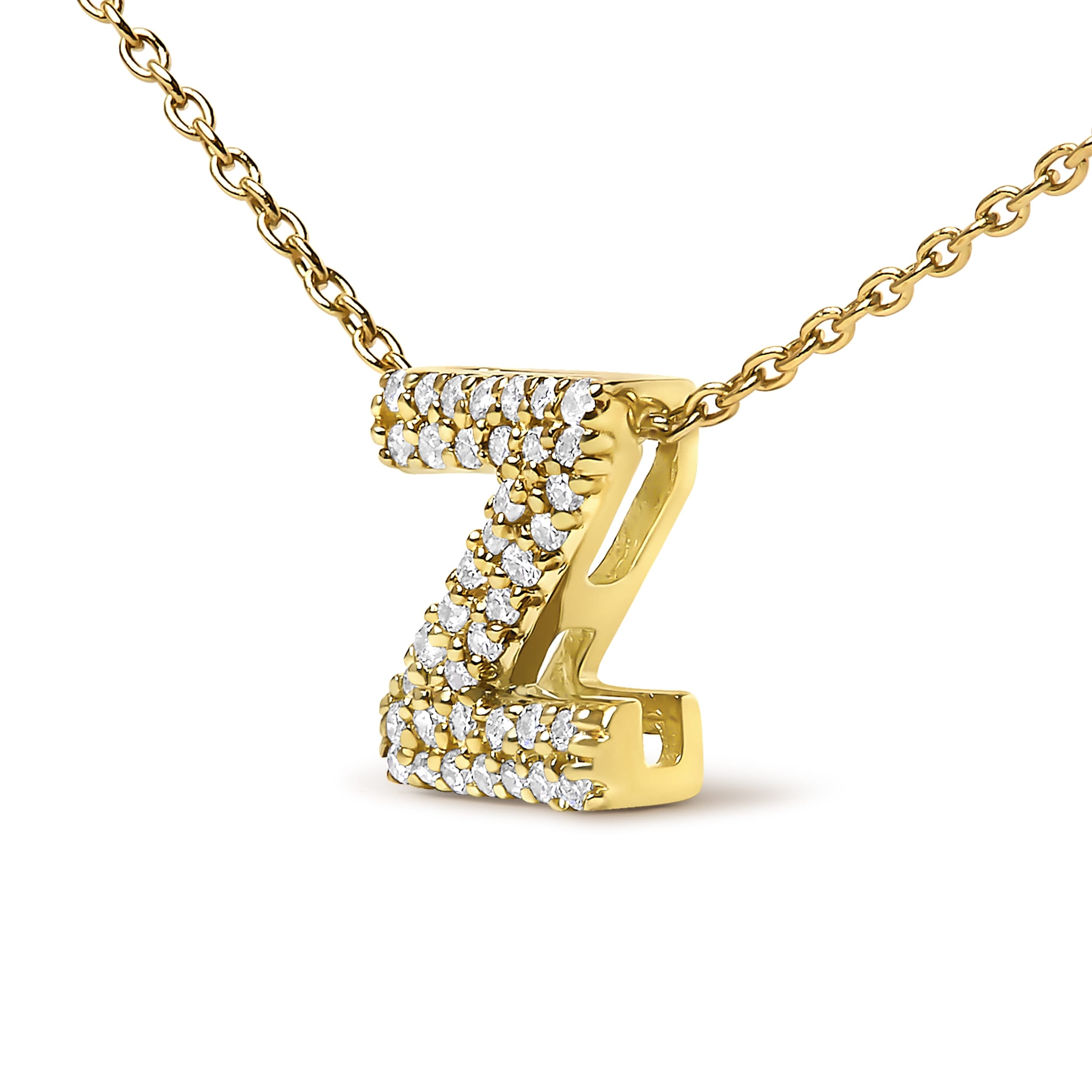10K Yellow Gold Diamond Accent "Z" Initial Bubble Pendant Necklace