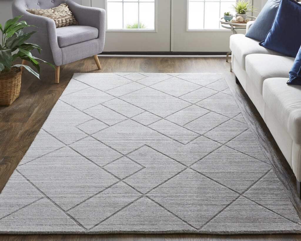 8' X 10' Gray And Silver Striped Hand Woven Area Rug