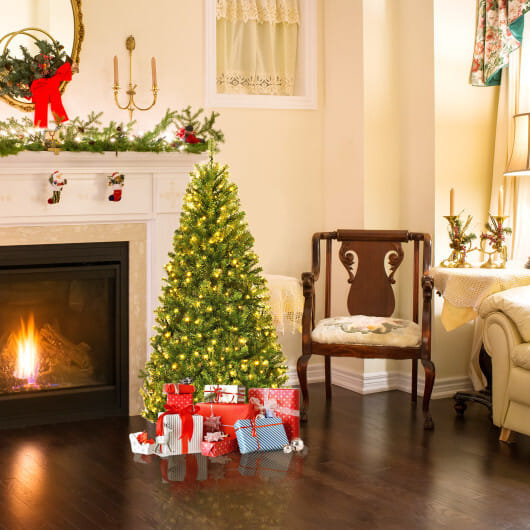 Costway 4Ft Pre-Lit Artificial Christmas Tree Hinged 100 LED Lights - Color: Green - Size: 4 ft