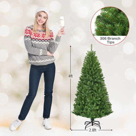 Costway 4Ft Pre-Lit Artificial Christmas Tree Hinged 100 LED Lights - Color: Green - Size: 4 ft